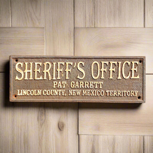 Sheriff's Office Pat Garrett Cast Iron Plaque With Antique Finish (7.75" x 3.5")