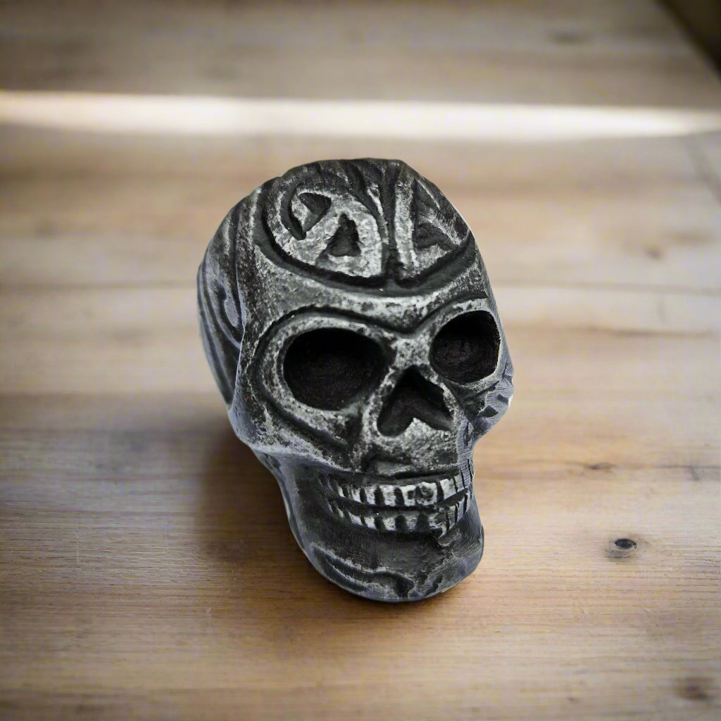 Skull Paperweight Aluminum With Raised Detail & Antique Finish (2" x 1.75")