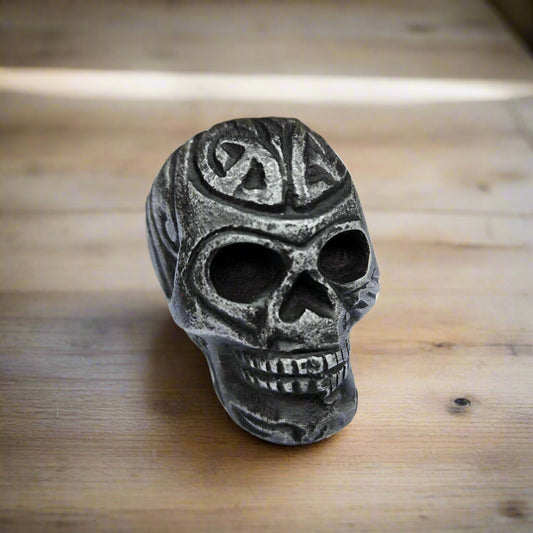 Skull Paperweight Aluminum With Raised Detail & Antique Finish (2" x 1.75")