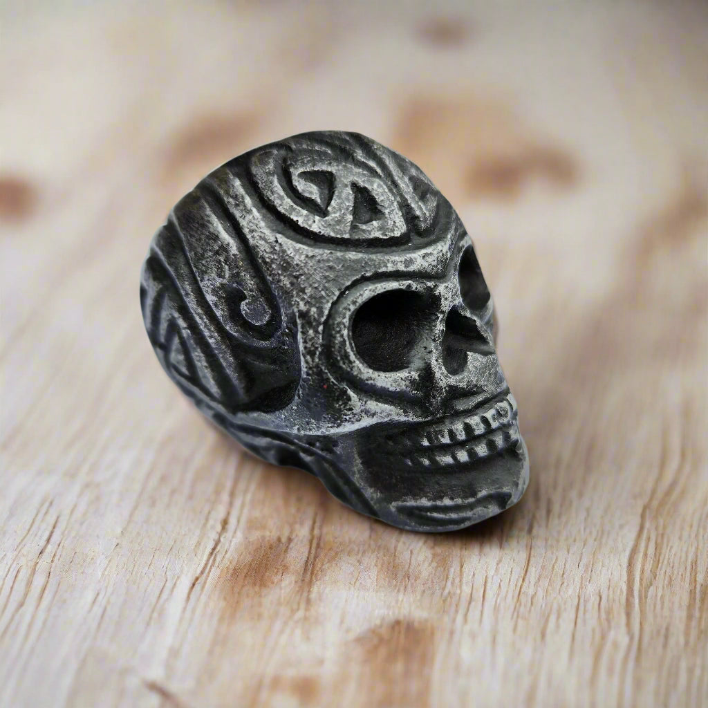 Skull Paperweight Aluminum With Raised Detail & Antique Finish (2" x 1.75")