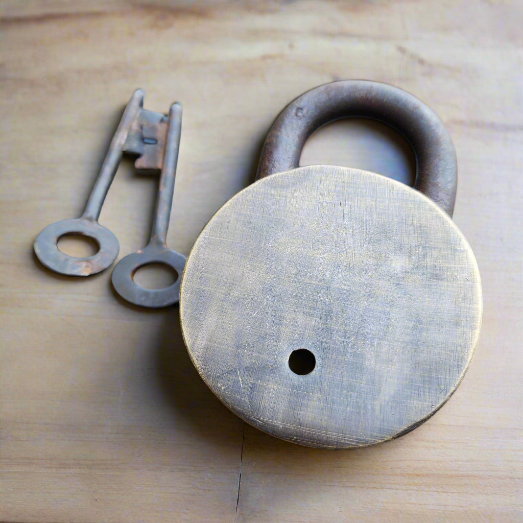 Pirate Solid Brass Lock With Raised Skull & Crossbones Antique Finish (3.5" x 2.75")