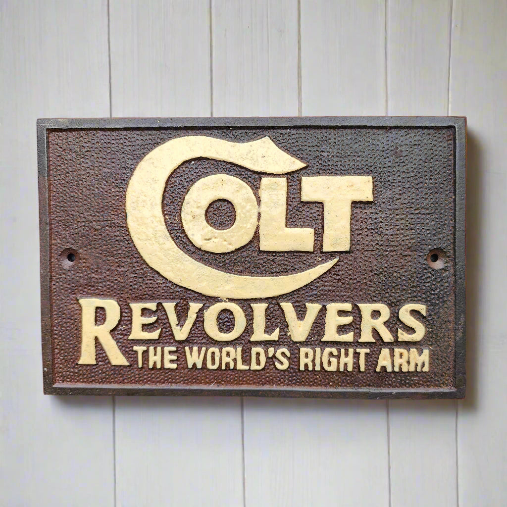 Colt Revolvers Cast Iron Plaque With Raised Lettering & Antique Finish (6.25 x 4.25")