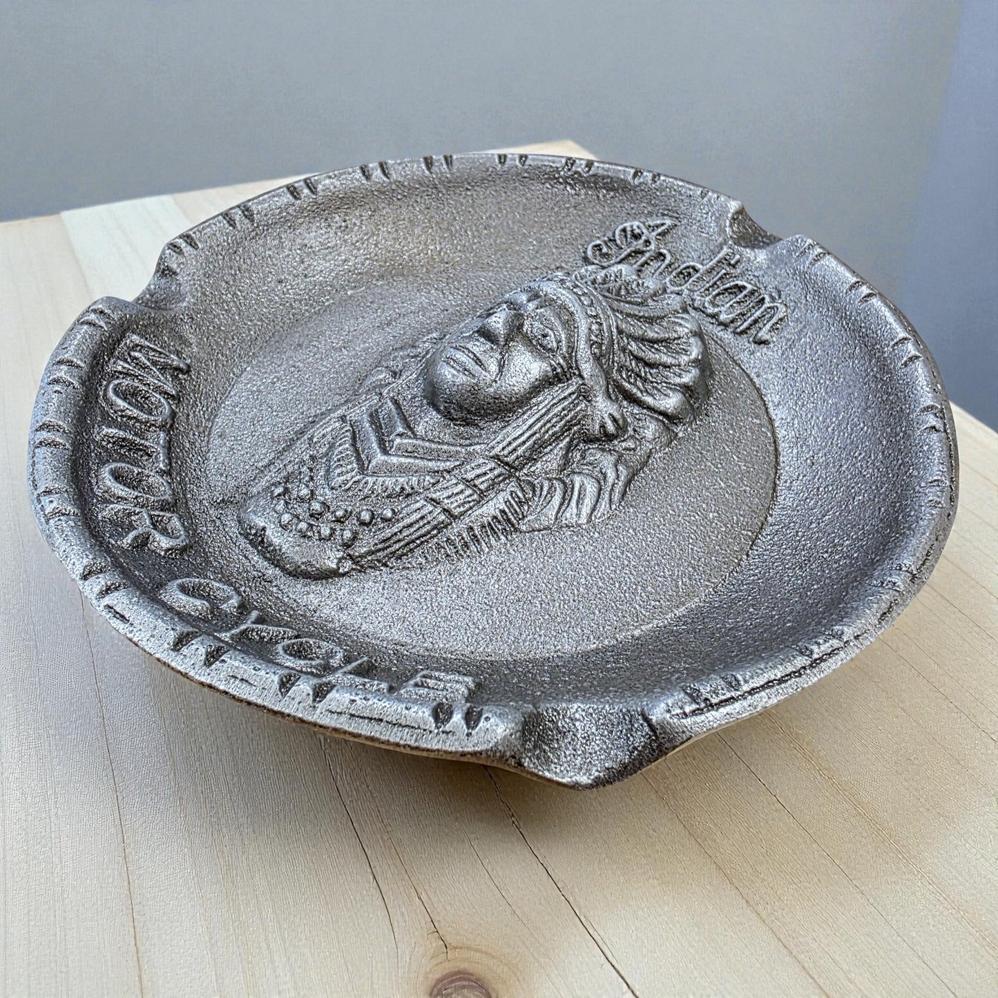 Indian Motorcycle Aluminum Ashtray With Raised Details And Antique Finish (5.75 Round)