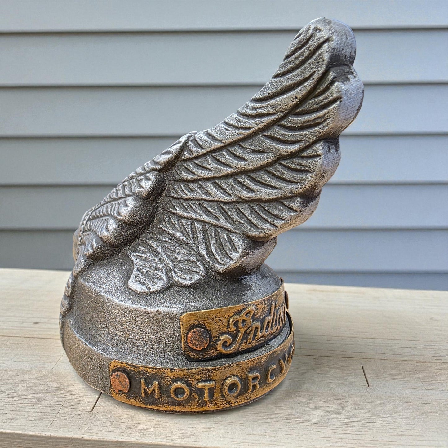 Indian Motorcycle Aluminum Paperweight With Embossed Logo And Antique Finish (3.25" x 3")