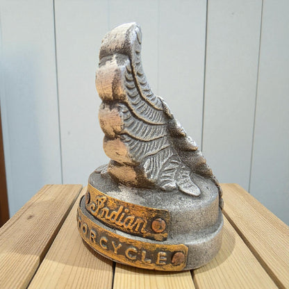 Indian Motorcycle Aluminum Paperweight With Embossed Logo And Antique Finish (3.25" x 3")