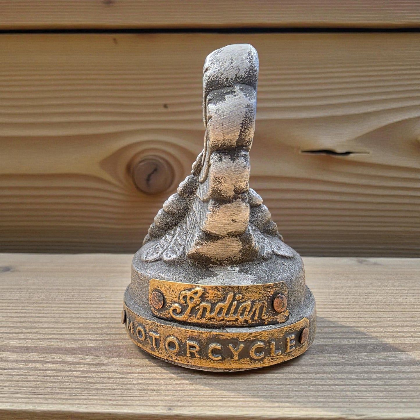 Indian Motorcycle Aluminum Paperweight With Embossed Logo And Antique Finish (3.25" x 3")