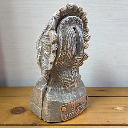 Indian Motorcycle Aluminum Coin Bank With Copper Tag And Antique Finish (4.75" x 2.75")