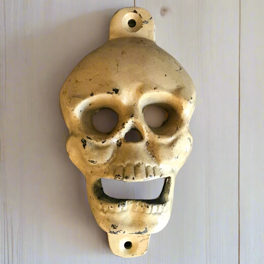 Skull Cast Iron Wall Mounted Bottle Opener With Antique Finish (5" x 2.75")