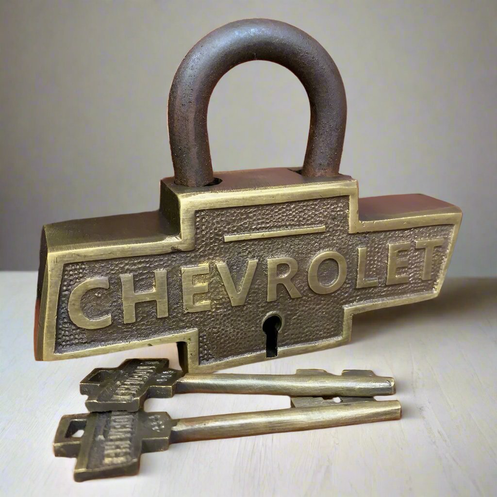 Chevrolet Solid Brass Lock With Keys And Antique Finish (4.5" x 3.5")