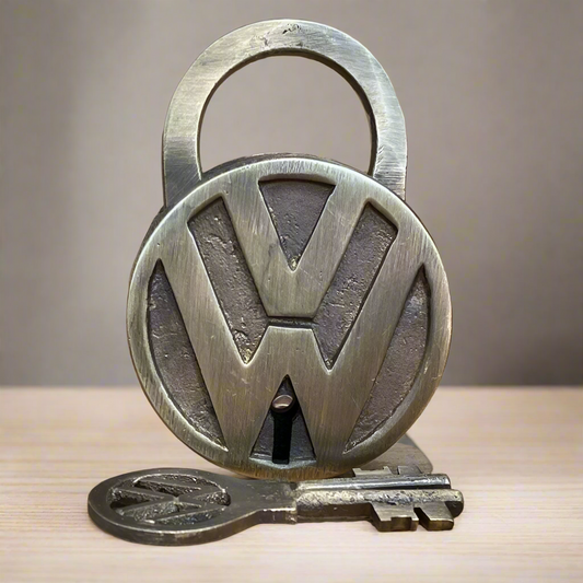 Volkswagen Solid Brass Lock and Keys With Antique Finish (3.25" x 2.25")