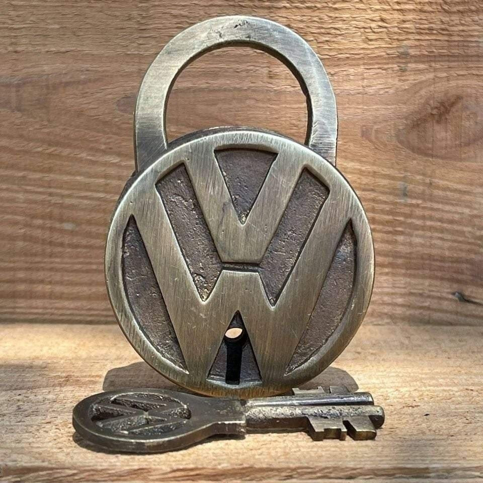 Volkswagen Solid Brass Lock and Keys With Antique Finish (3.25" x 2.25")