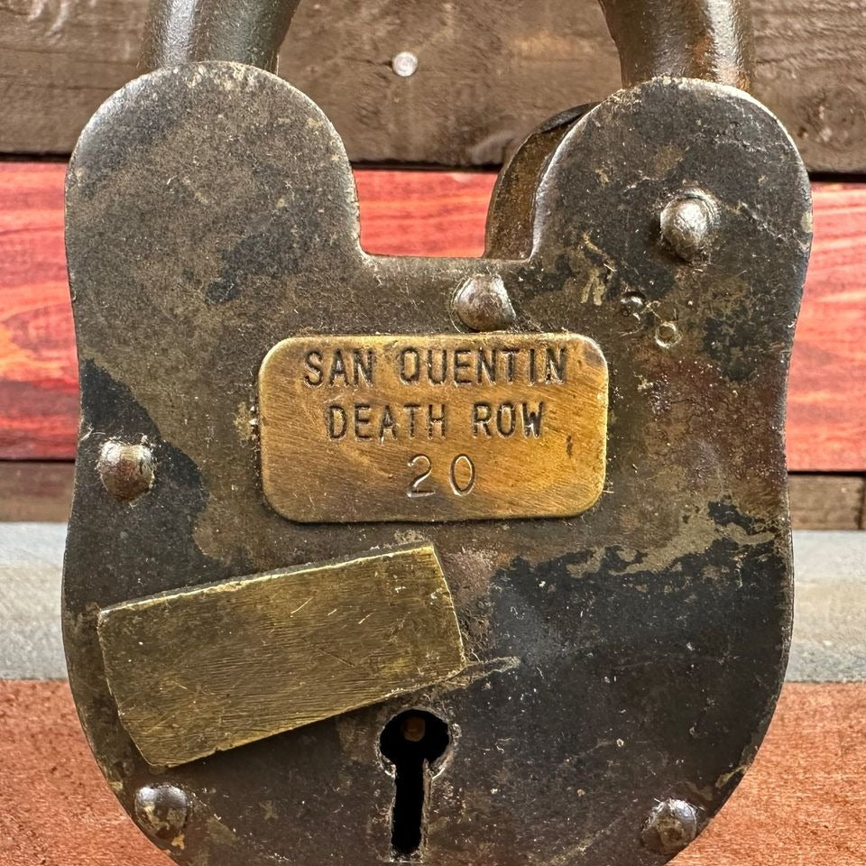 San Quentin Death Row Cast Iron Lock With Brass Tag & Antique Finish (3" x 5")