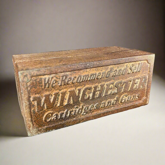 Winchester Cast Iron Coin Bank With Raised Lettering And Antique Finish (4" x 2" x 2")