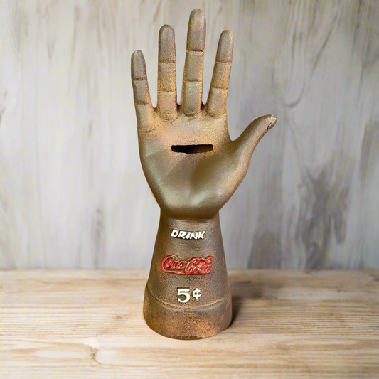 Coca-Cola Cast Iron Hand Coin Bank Tag And Antique Finish (8.75" Tall)