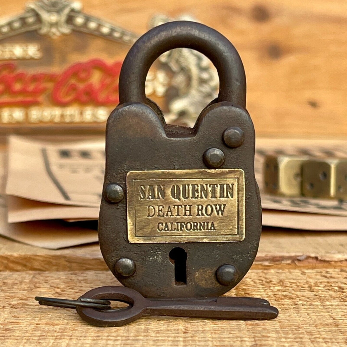 San Quentin Death Row Gate Lock With Keys & Brass Tag (2.5" x 1.5")