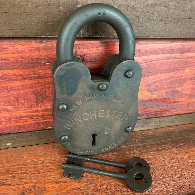 Winchester Repeating Arms Cast Iron Lock & Keys With Antique Finish (3" x 5")