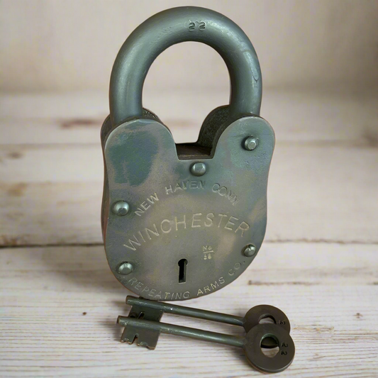 Winchester Repeating Arms Cast Iron Lock & Keys With Antique Finish (3" x 5")