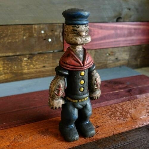 Popeye Sailor Man Cast Iron Coin Bank With Painted Antique Finish (9" Tall)