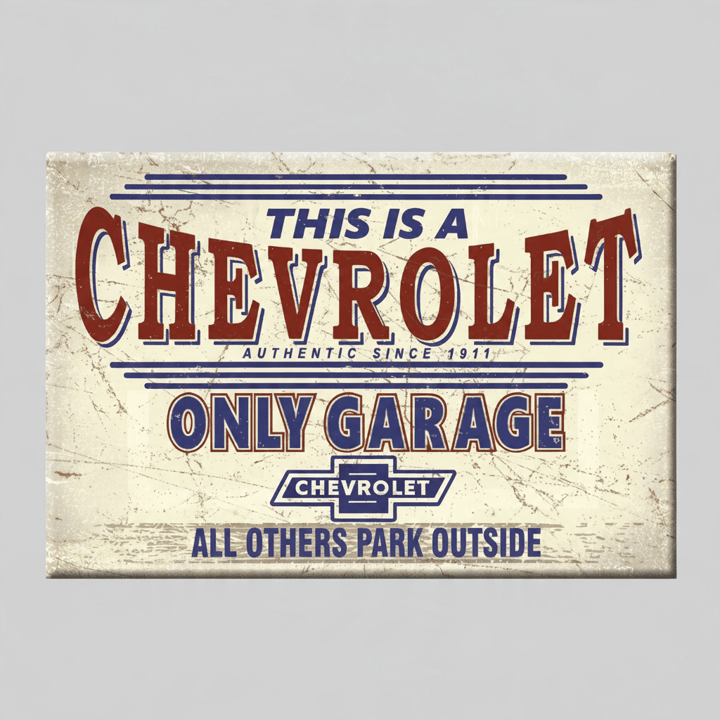 Chevrolet Only Garage magnet with red and blue lettering, a bowtie logo and All Others Park Outside text on a cream background.