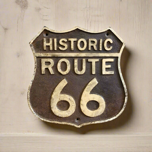 Route 66 Cast Iron Embossed Plaque With Painted Antique Finish (7.5" x 7.5")