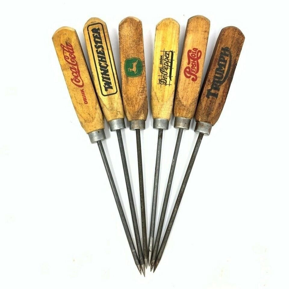 Ice Pick Set With Real Wood Handles & Painted Antique Finish (Set of 6)