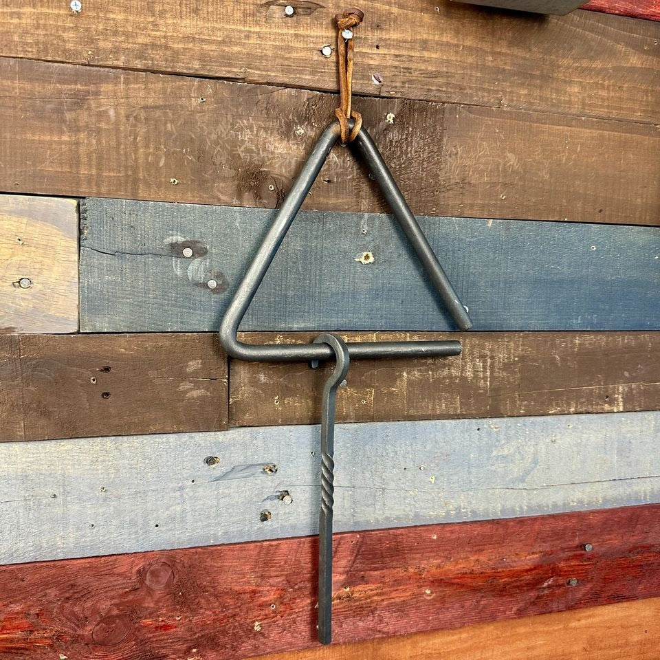 Chuck Wagon Dinner Bell Wrought Iron Striker And Leather Strap For Hanging (8" x 8.5")