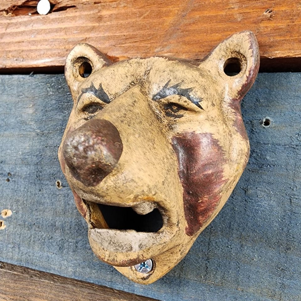 Grizzly Bear Bottle Opener Cast Iron Wall Mounted With Antique Finish (5" x 2.75")