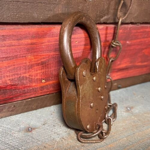 Union Pacific Railroad The Overland Route Cast Iron Lock and Keys With Chain and Antique Finish (5" x 3.5")