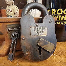 Winchester Firearms Factory Cast Iron Lock & Keys With Antique Finish (3" x 5")