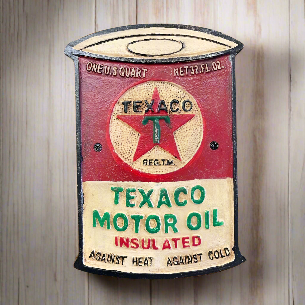 Texaco Motor Oil Can Plaque With Painted Antique Finish (8" x 5.5")