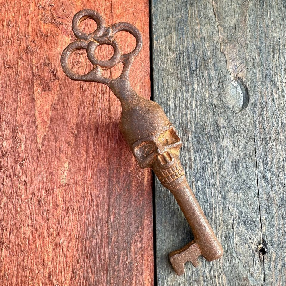 Skull Cast Iron Key With Skull Head & Antique Finish (5" Long)