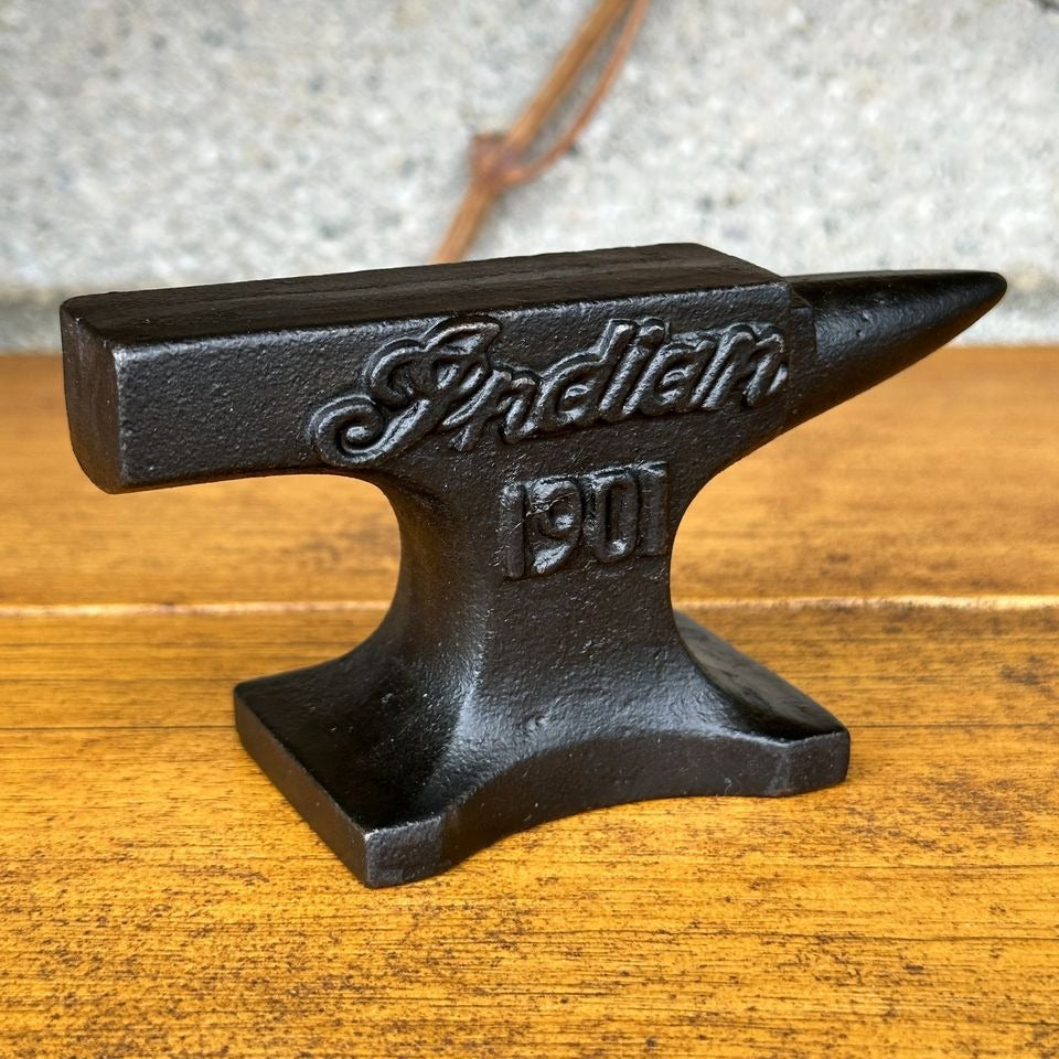 Indian Motorcycles 1901 Cast Iron Anvil With Raised Lettering & Antique Finish (4.5" x 3")