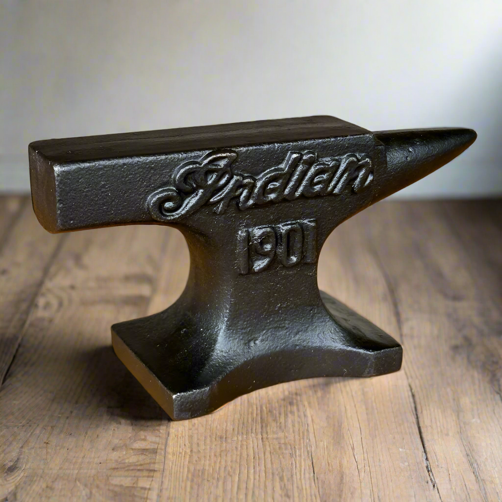 Indian Motorcycles 1901 Cast Iron Anvil With Raised Lettering & Antique Finish (4.5" x 3")