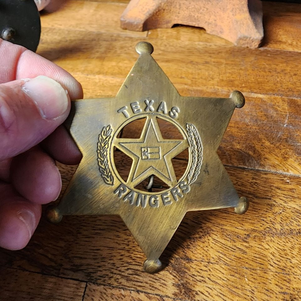 Texas Rangers Solid Brass Badge With Soldered Pin & Antique Finish (3" x 2.25")