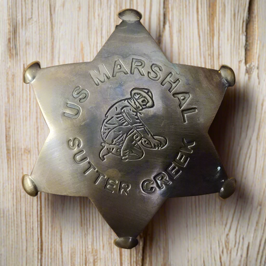 US Marshall Sutter Creek Solid Brass Badge With Antique Finish & Soldered Pin (3" x 2.25")