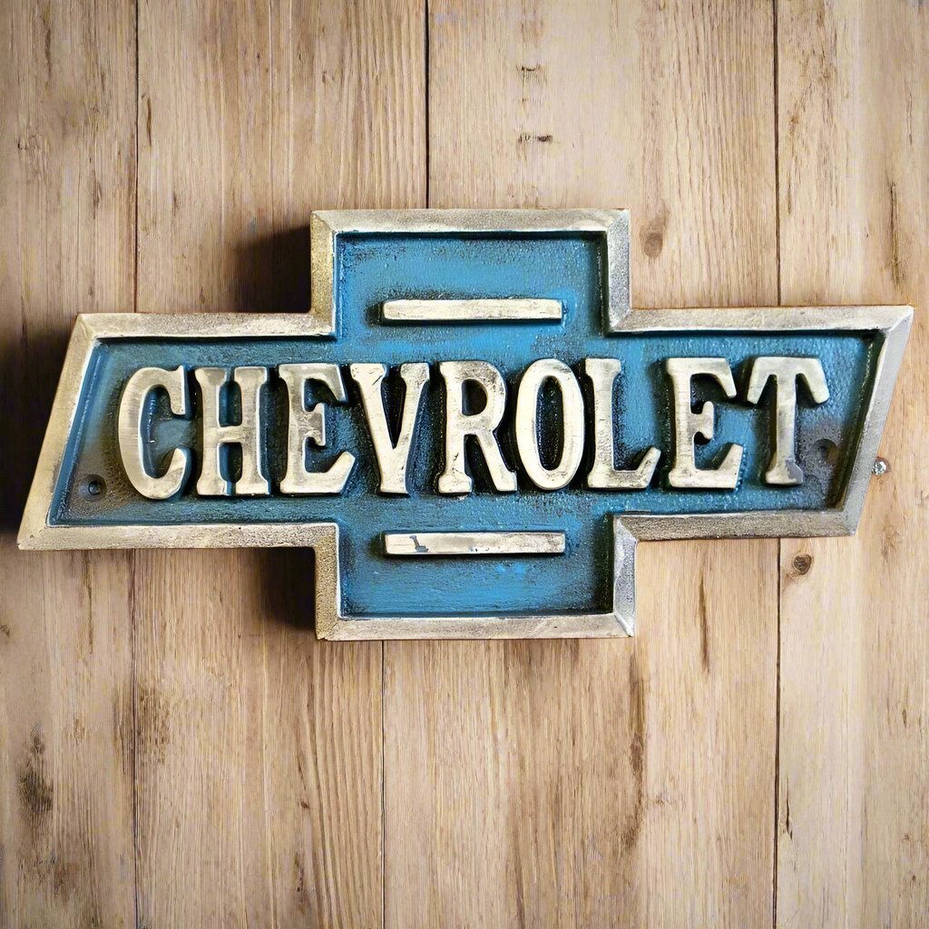 Chevrolet Cast Iron Embossed Plaque With Painted Antique Finish (9.5" x 5")