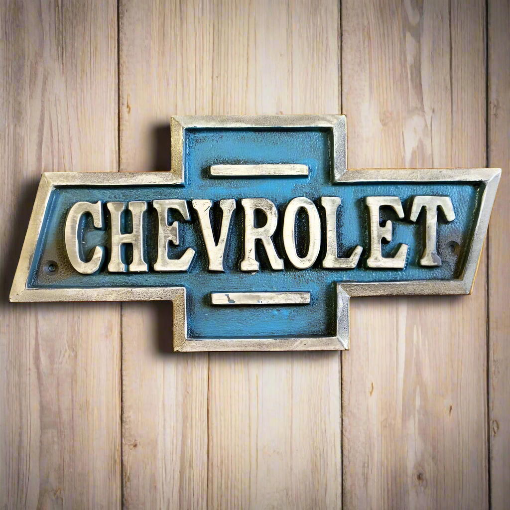 Chevrolet Cast Iron Embossed Plaque With Painted Antique Finish (9.5" x 5")