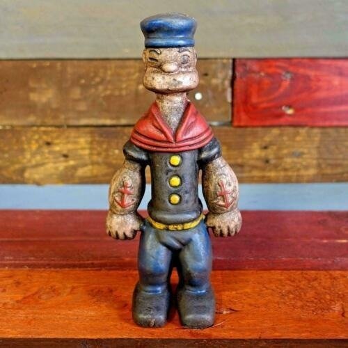 Popeye Sailor Man Cast Iron Coin Bank With Painted Antique Finish (9" Tall)