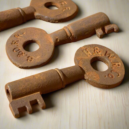 Railroad Keys Cast Iron Stamped With Train Initials (Set of 25)