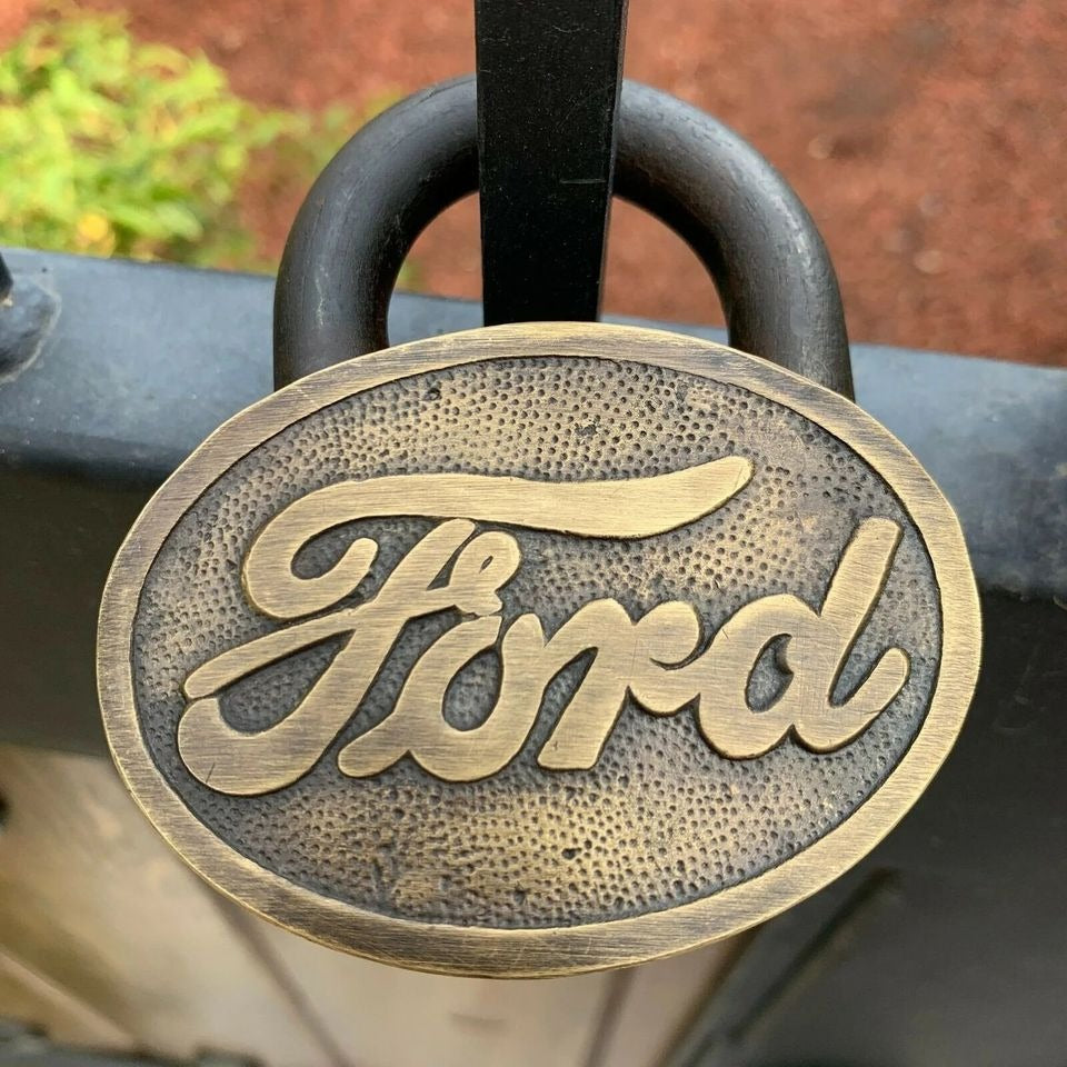 Ford Logo Cast Iron Lock With Raised Lettering Antique Finish (3.5" x 3")