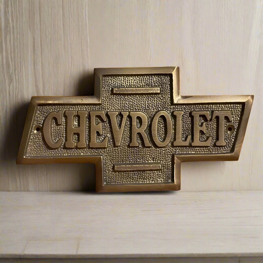 Chevrolet Solid Brass Embossed Plaque With Antique Vintage Finish (6.5" x 3.5")