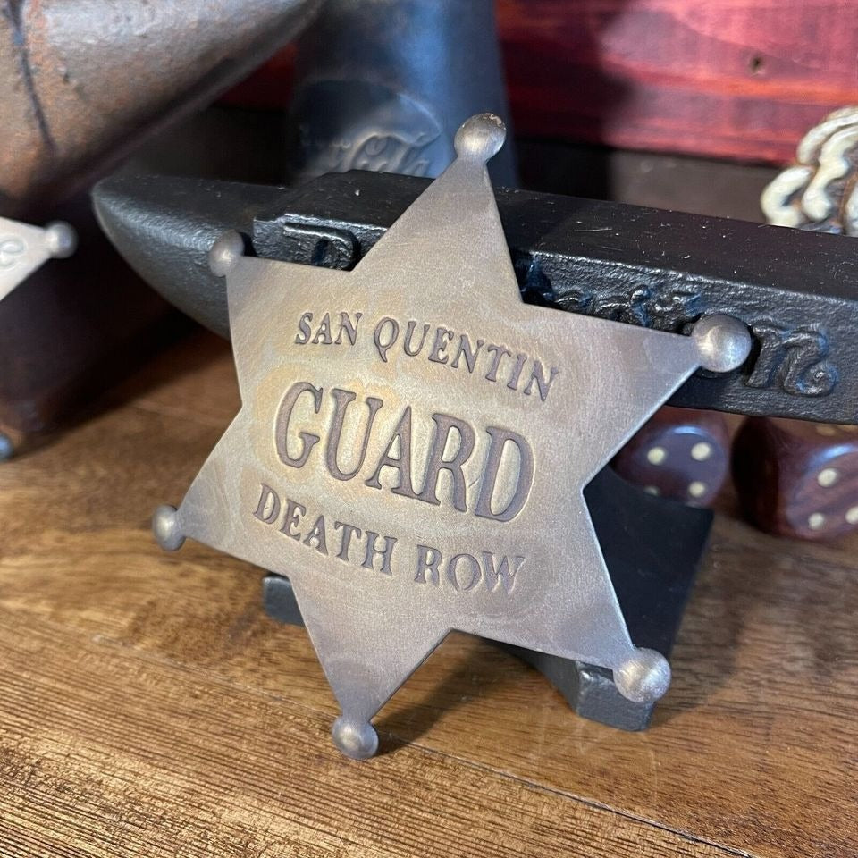 San Quentin Guard Death Row Solid Brass Badge With Antique Finish (3" x 2.25")