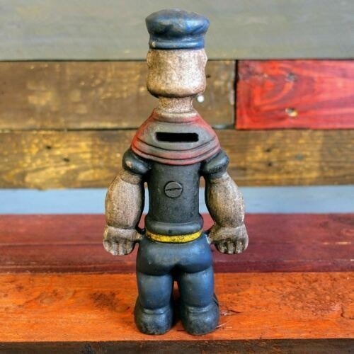 Popeye Sailor Man Cast Iron Coin Bank With Painted Antique Finish (9" Tall)