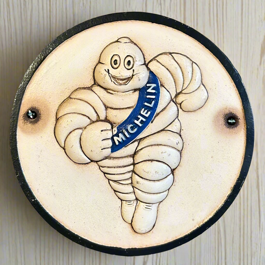 Michelin Tire Man Cast Iron Plaque With Painted Antique Finish (9.5 Round)