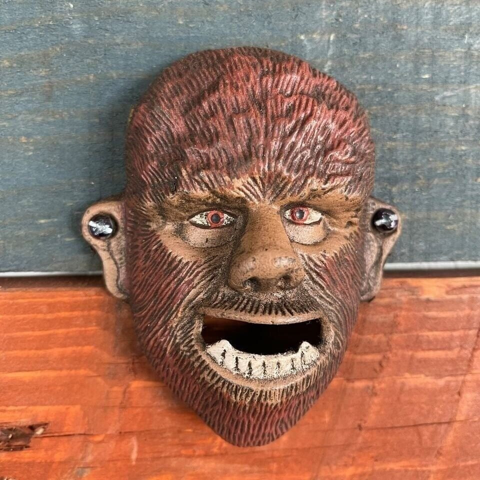 Wolfman Cast Iron Wall Mounted Bottle Opener With Painted Antique Finish (4" x 3" x 1.5")