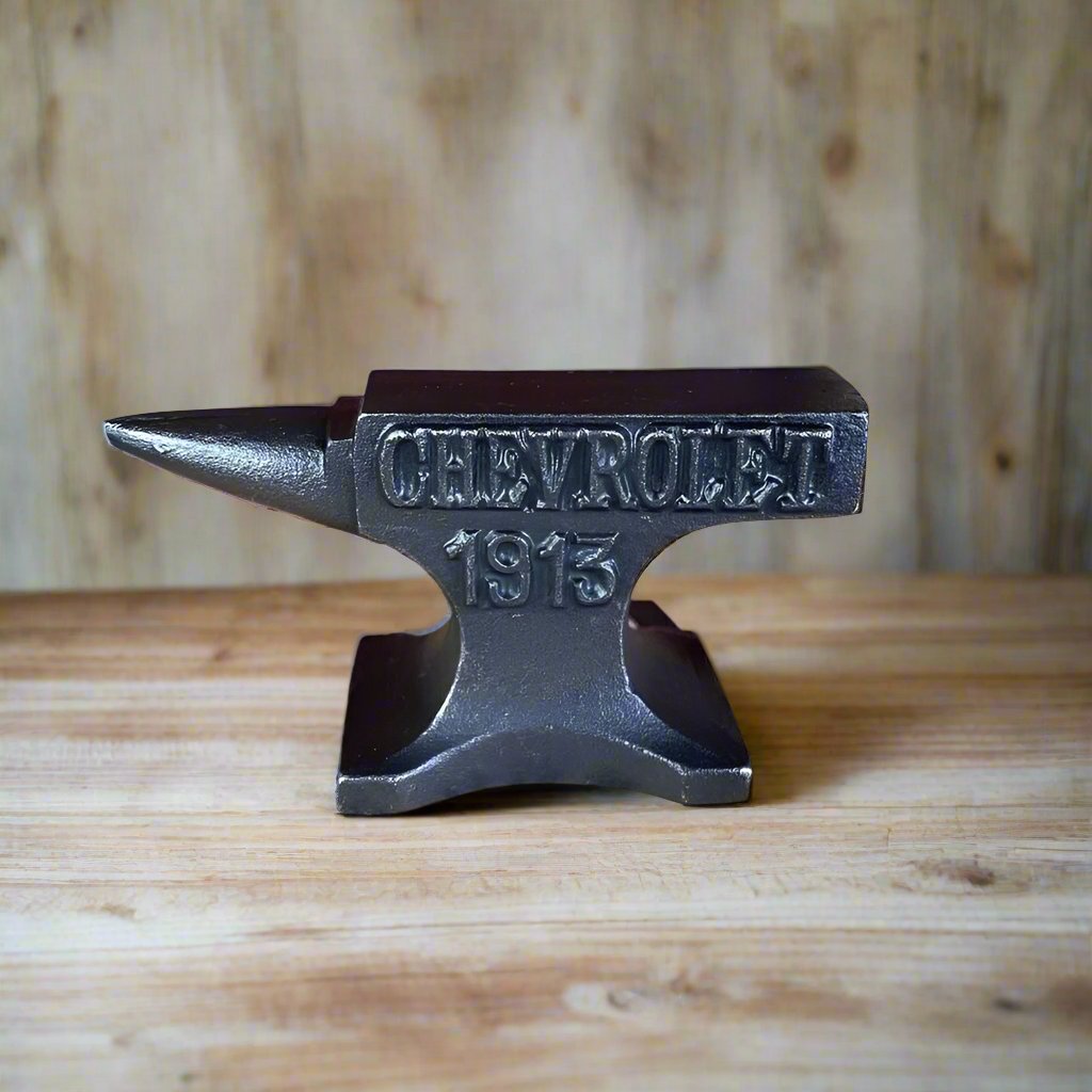 Chevrolet 1913 Anvil Cast Iron Paperweight With Raised Lettering And Antique Finish (4.5" x 2.75")