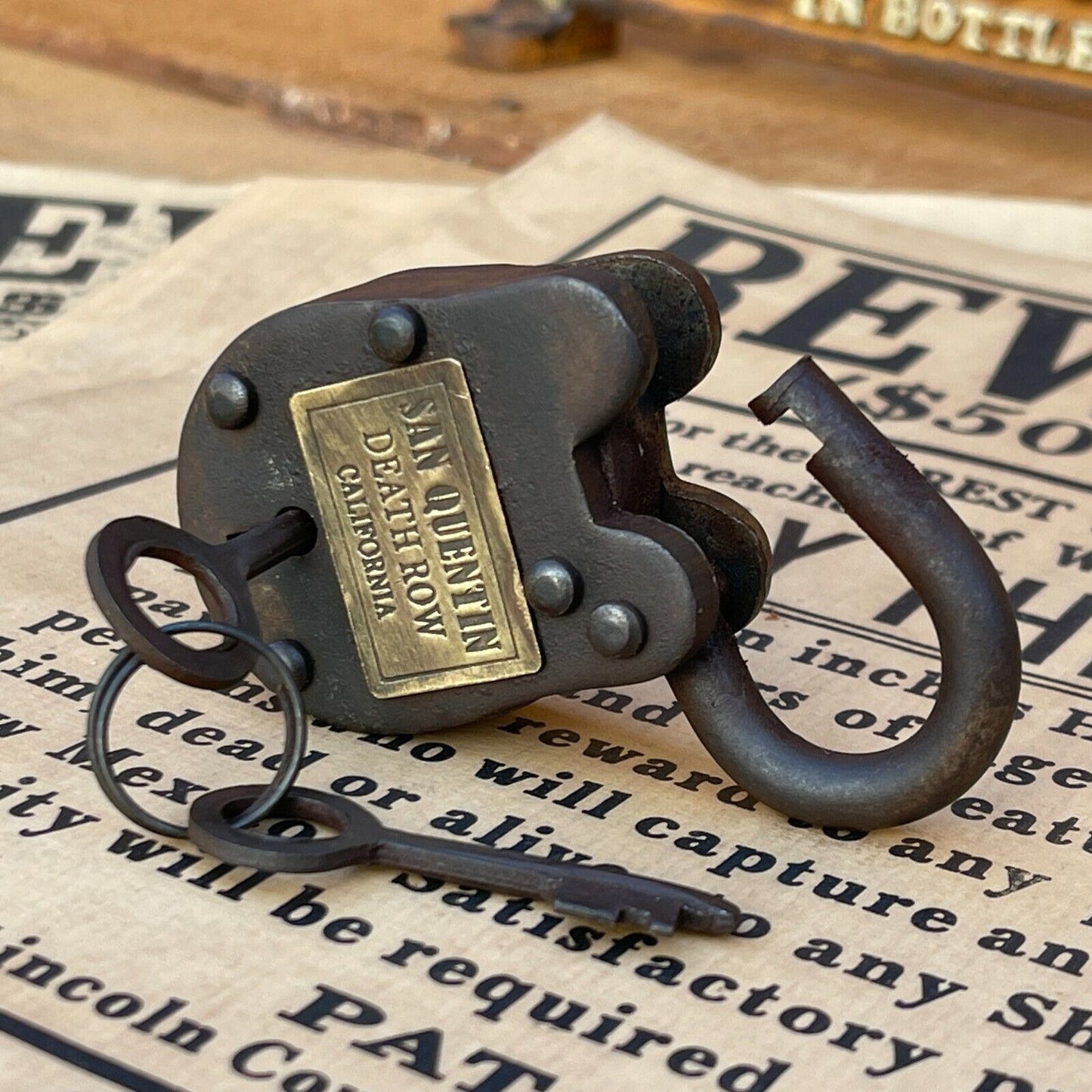 San Quentin Death Row Gate Lock With Keys & Brass Tag (2.5" x 1.5")