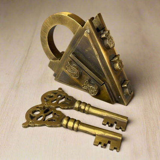 Medieval Dungeon Lock Solid Brass Triangle Padlock With Antique Finish (4.25" x 3.25")