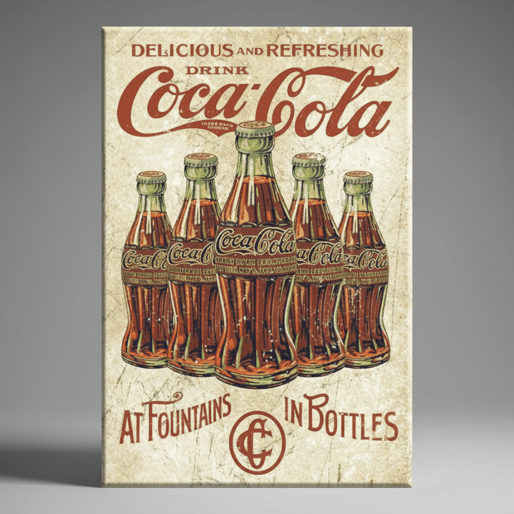 Jones Peak Coca-Cola bottle magnet featuring a vintage-style advertisement with five glass bottles on a beige background