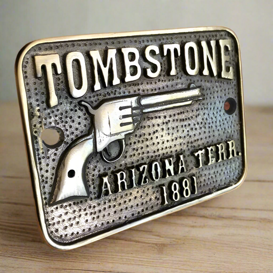 Tombstone Arizona Terr. Sold Brass Plaque With Antique Finish (4.25" x 3")